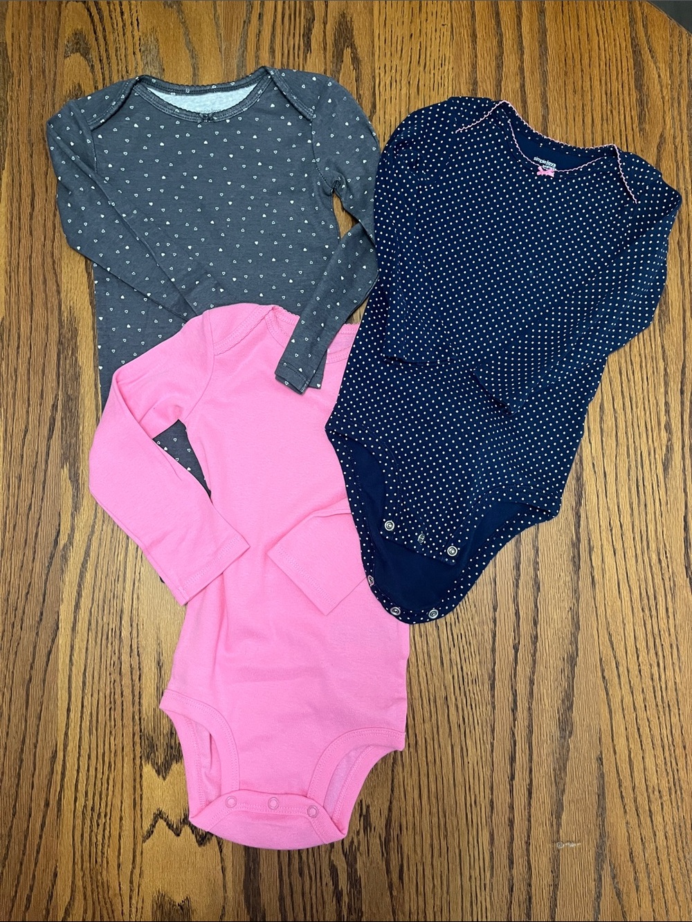 Carter's Long-Sleeve One-Piece Bodysuits - Pink, Gray & Navy